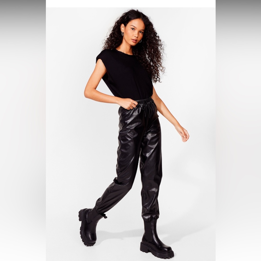 Faux Leather High-Waisted Jogger Pants